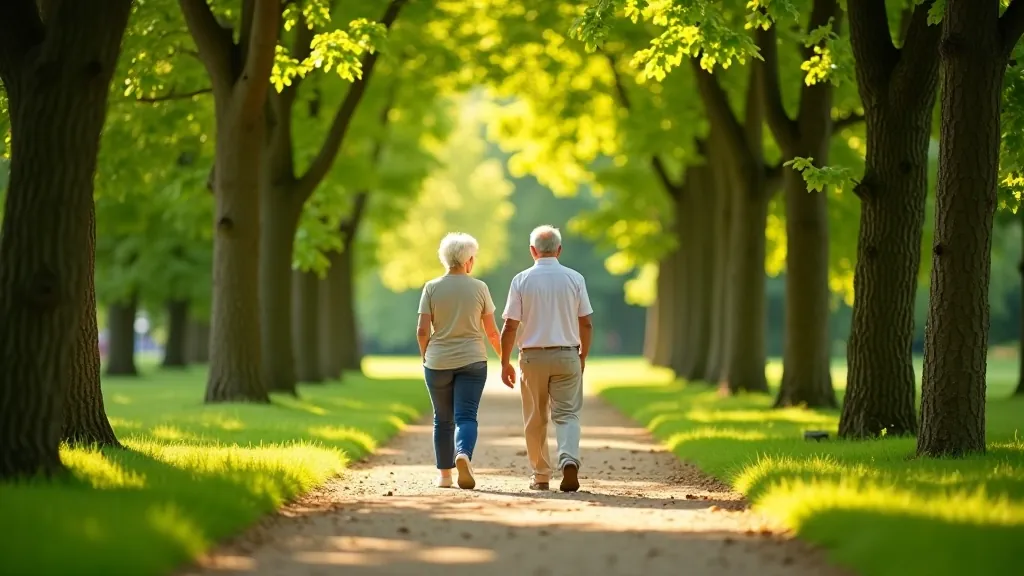Senior couple walking through Mežaparks in Riga